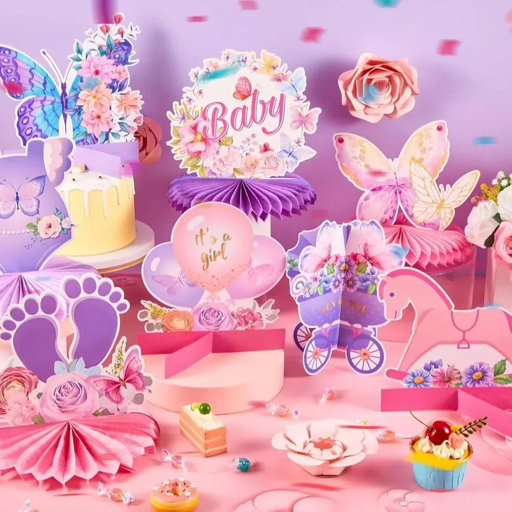 Jetec 14 Pcs Butterfly Baby Shower Gender Reveal Party Table Decorations USED